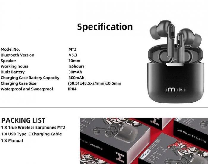 Bluetooth-гарнітура iMiki Earphone MT2 Black