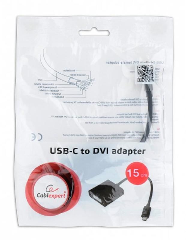 Адаптер Cablexpert USB Type-C - DVI (M/F), 0.15 м, чорний (A-CM-DVIF-01) 