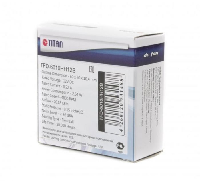 Вентилятор Titan TFD-6010HH12B, 60x60x10мм, 3-pin, чорний