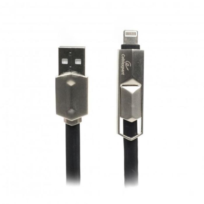 Кабель Cablexpert USB - Lightning + micro USB (M/M), преміум, плоский, 1 м, чорний (CCPB-ML-USB-05BK)