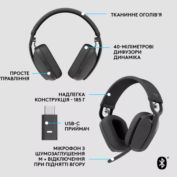 Bluetooth-гарнітура Logitech Zone Vibe Wireless UC Graphite (981-001199)