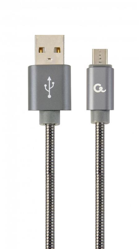 Кабель Cablexpert USB - micro USB V 2.0 (M/M), преміум, 2 м, сірий (CC-USB2S-AMmBM-2M-BG)