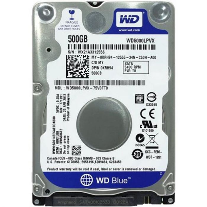 Накопичувач HDD 2.5" SATA  500GB WD, 8Mb, 5400rpm (WD5000LPVX) Refurbished