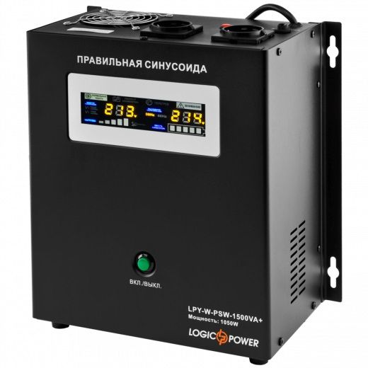 Джерело безперебійного живлення LogicPower LPY-W-PSW-1500VA+ (1050Вт)10A/15A, Lin.int., AVR, 2 x евро, метал