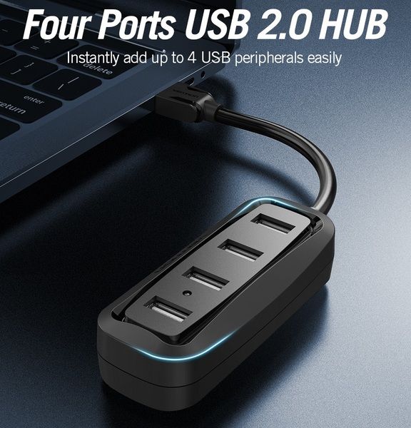 Концентратор Vention USB Hub 4-Port 2.0 Black, 0.5 m (VAS-J43)