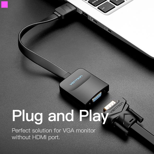 Адаптер Vention Flat HDMI - VGA (M/F), зі звуком і живленням, 0.15 м, чорний (ACKBB)