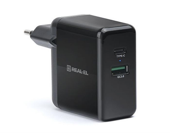 Мережевий зарядний пристрій REAL-EL CH-350 QC3.0 (2USB, 3A) Black