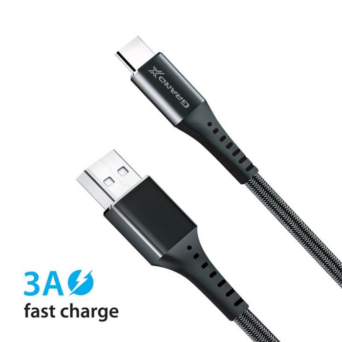 Кабель Grand-X USB - USB Type-C (M/M), 3 A, Fast Сharge, 1.2 м, Black (FC-12B)