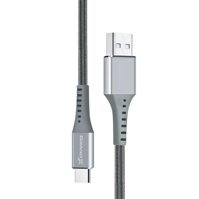 Кабель Grand-X USB - USB Type-C (M/M), 3 A, Fast Сharge, 1.2 м, Grey (FC-12G)