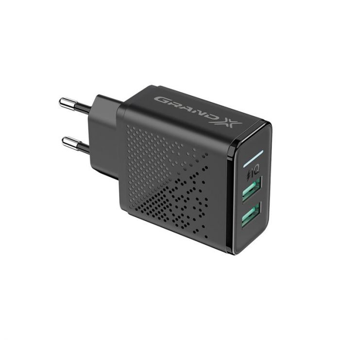 Мережевий зарядний пристрій Grand-X (2xUSB 3.1А) Black (CH-60)