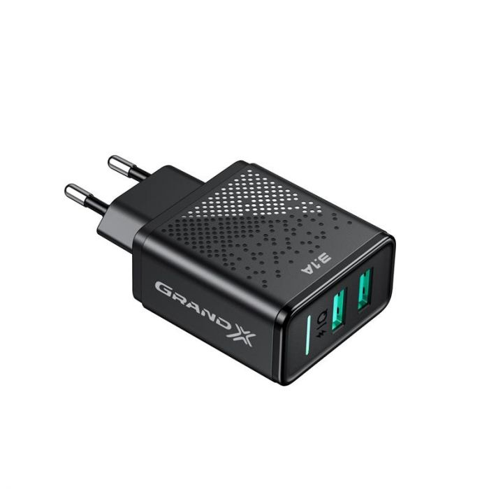 Мережевий зарядний пристрій Grand-X CH-60 (2xUSB 3.1А) Black