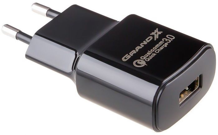 Мережевий зарядний пристрій Grand-X CH-550BM (1xUSB 3.6В-12В/1.5А-3А) Black + кабель MicroUSB