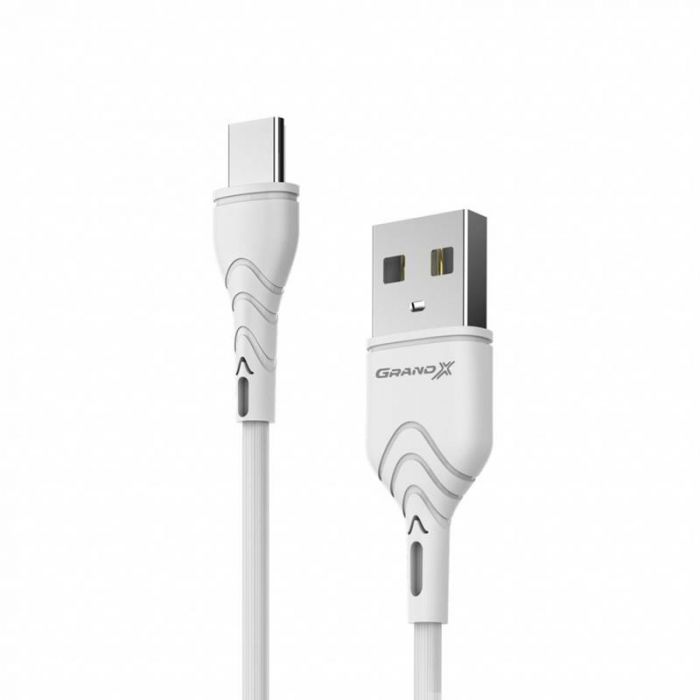 Кабель Grand-X USB - USB Type-C, Cu, 1 м, 3 A, Fast Сharge, White (PC-03W)