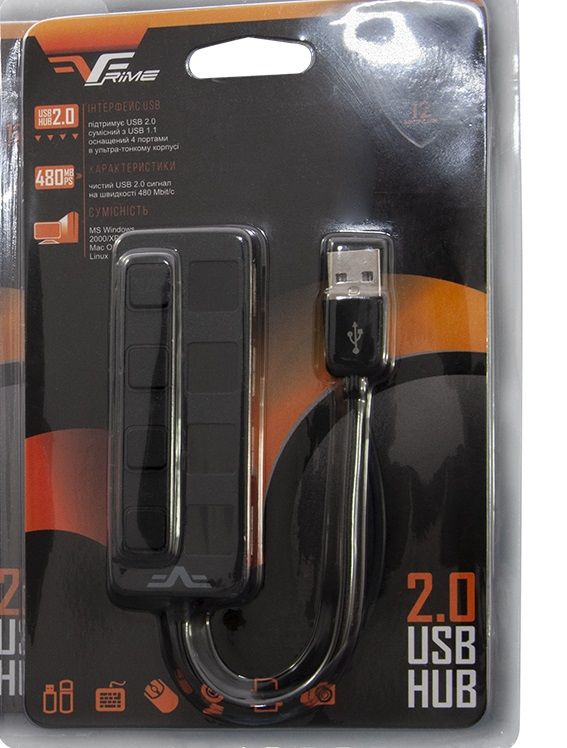 Концентратор USB 2.0 Frime 4хUSB2.0 Black (FH-20010)