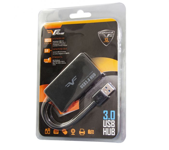 Концентратор USB 3.0 Frime 4хUSB3.0 Black (FH-30510)