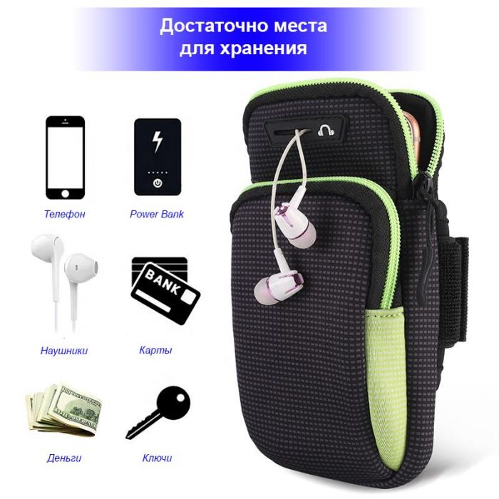 Спортивний чохол на руку BeCover BC0011 6.5" Black/Blue (705343) + органайзер для навушників