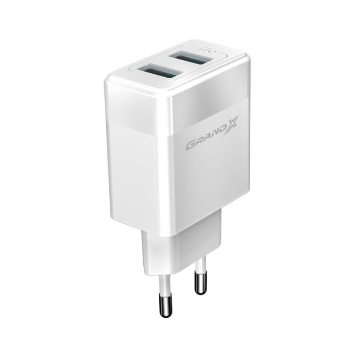 Мережевий зарядний пристрій Grand-X (2xUSB 2.4А) White (CH-50W)