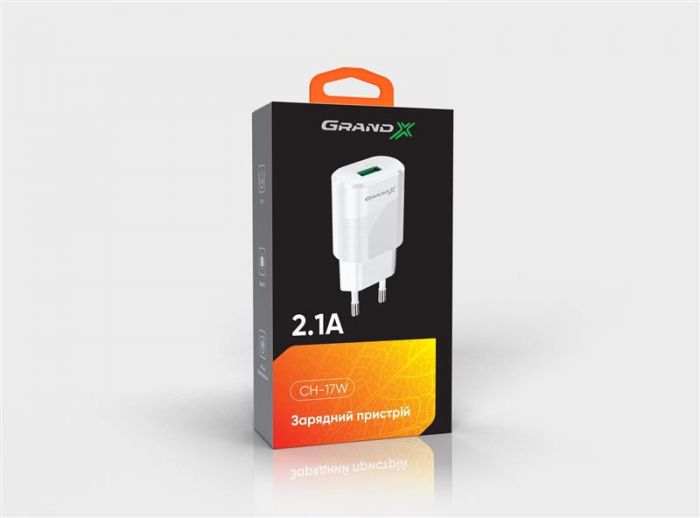 Мережевий зарядний пристрій Grand-X CH-17W (1xUSB 2.1А) White