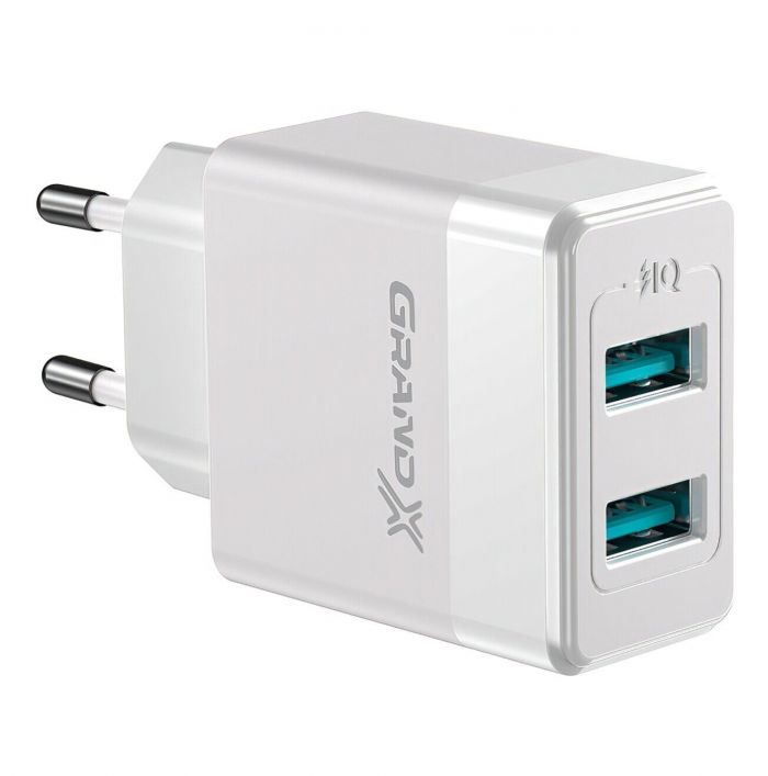 Мережевий зарядний пристрій Grand-X (2xUSB 2.4А) White (CH-50W)