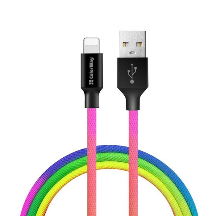 Кабель ColorWay USB - Lightning (M/M), 2.4 А, 1 м, Multicolor (CW-CBUL016-MC)