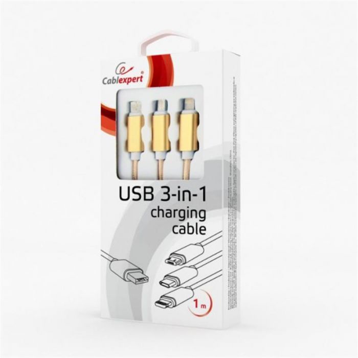 Кабель Cablexpert USB - Lightning + micro USB + USB Type-C (M/M), 1 м, золотистий (CC-USB2-AM31-1M-G)