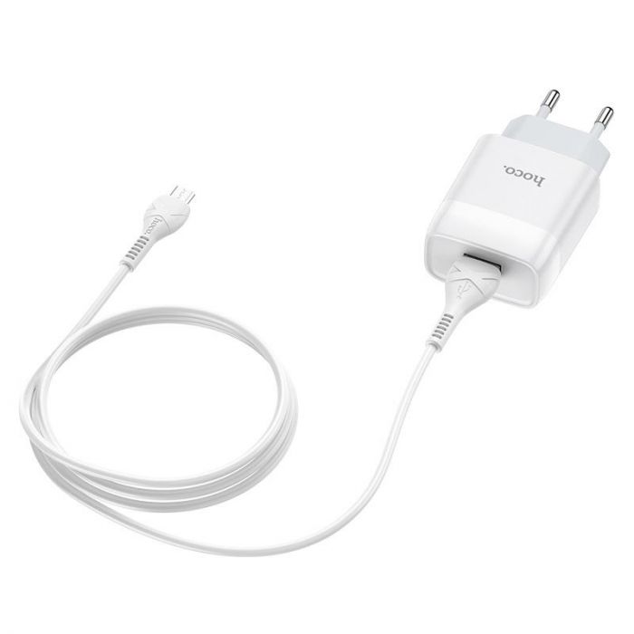 Зарядний пристрій Hoco C72A Glorious (1USB, 2.1А) White (6931474713001) + кабель MicroUSB