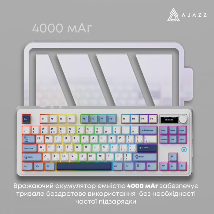 Клавіатура бездротова Ajazz AK870 Plus Murad Switch White (AK870-MU-BWD)