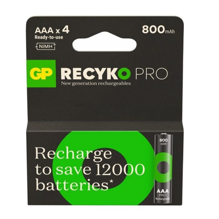 Акумулятори GP Recyko Pro Eco AAA/HR03 NI-MH 800mAh Box 4 шт