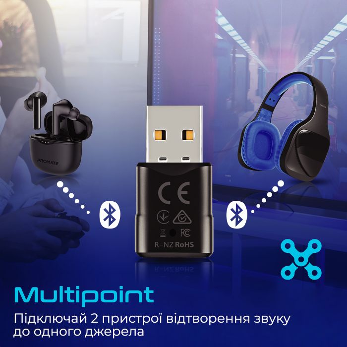 Bluetooth-адаптер аудіо Promate BlueLink Bluetooth 5.0 Black (bluelink.black)