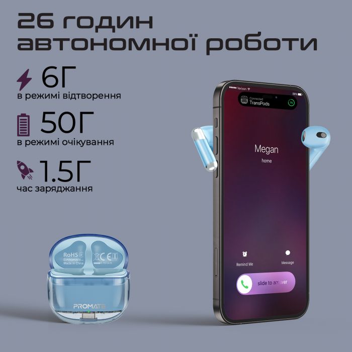 Bluetooth-гарнітура Promate TransPods Blue