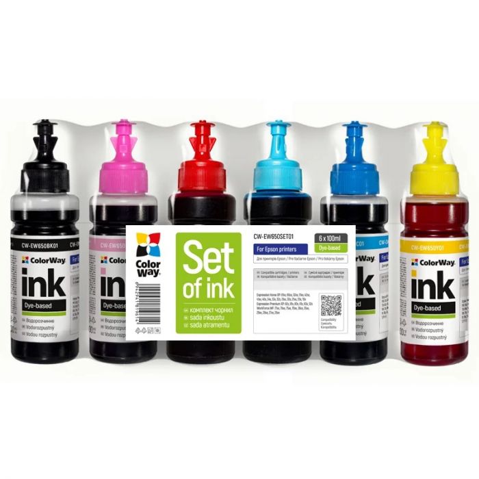 Комплект чорнил ColorWay EPSON TX650 BK/С/LC/LM/M/Y (ColorWay-EW650SET01) 6*100г