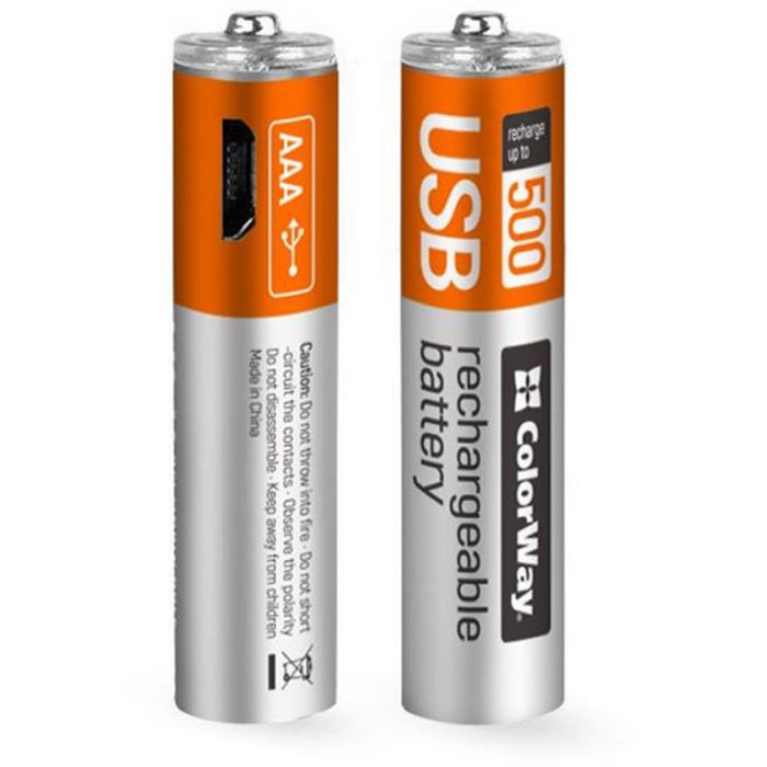 Акумулятор microUSB ColorWay (CW-UBAAA-01) AAA/HR03 Li-Pol 400 mAh BL 2шт