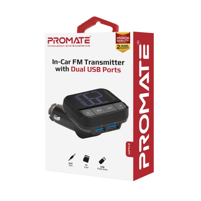 FM-трансмітер Promate ezFM-2 AUX/SD/USB Black (ezfm-2.black)