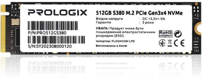 Накопичувач SSD  512GB Prologix S380 M.2 2280 PCIe 3.0 x4 NVMe TLC (PRO512GS380)_акція