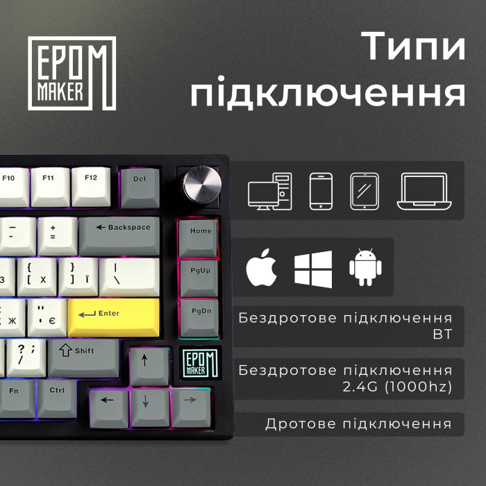 Клавіатура бездротова Epomaker TH80 SE 75% Flamingo Switch Hot-Swap (2.4G/BT/USB) RGB UA Black (TH80-SE-B-F)