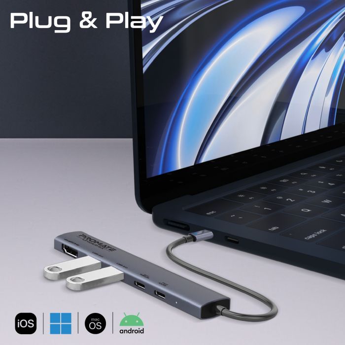 Концентратор USB Type-C Promate LinkHub-5x 5 in 1 Grey