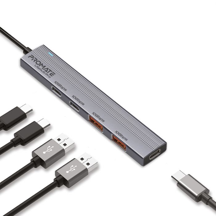 Концентратор USB Type-C Promate LiteHub-Pro 4 in 1 Grey