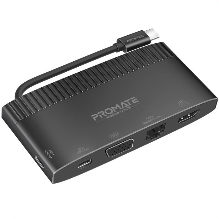 Концентратор USB Type-C Promate MediaHub-C6 6 in 1 Black