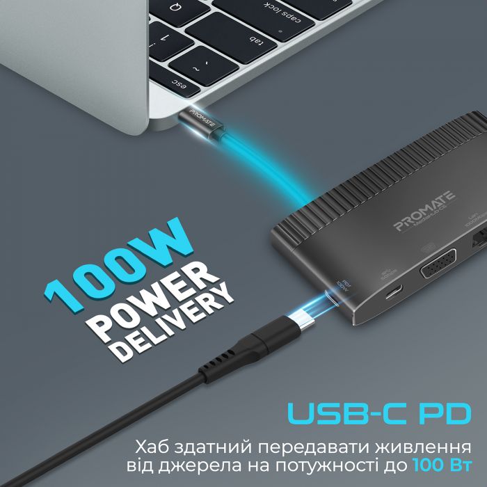 Концентратор USB Type-C Promate MediaHub-C6 6 in 1 Black