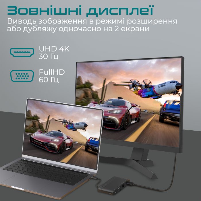 Концентратор USB Type-C Promate MediaHub-C6 6 in 1 Black