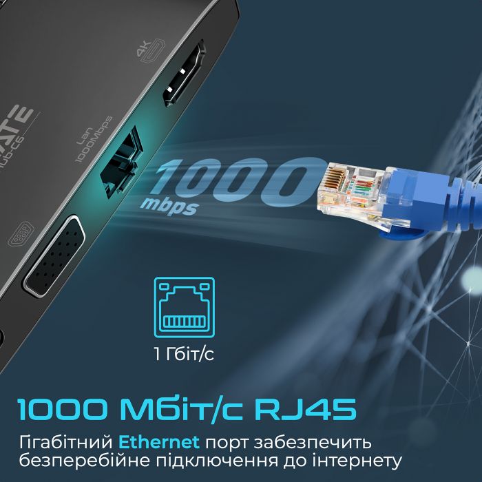 Концентратор USB Type-C Promate MediaHub-C6 6 in 1 Black