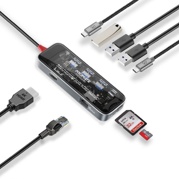 Концентратор USB Type-C Promate TransHub-Go 9 in 1 Grey