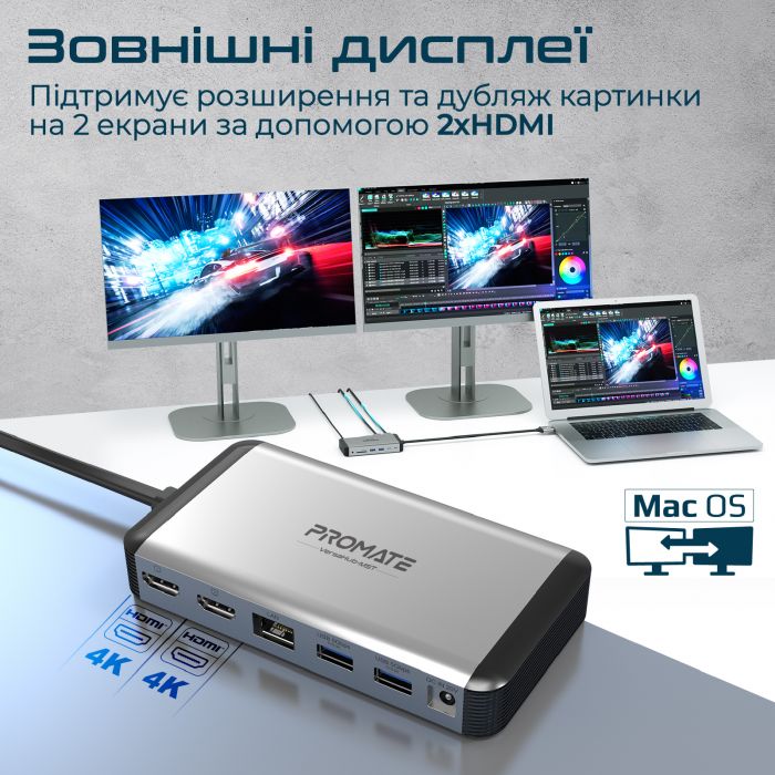 Концентратор USB Type-C Promate VersaHub 13 in 1 Grey