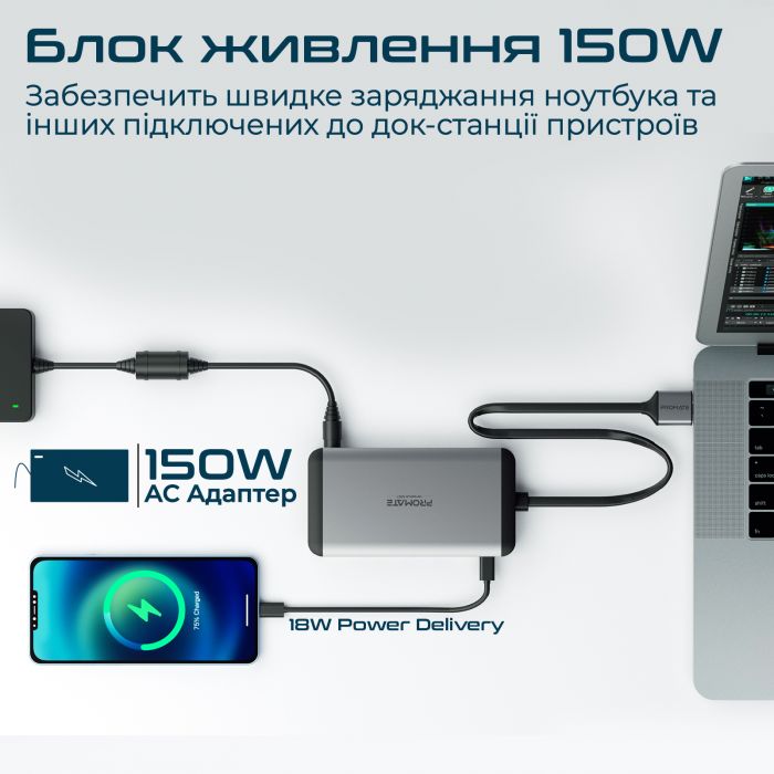 Концентратор USB Type-C Promate VersaHub 13 in 1 Grey