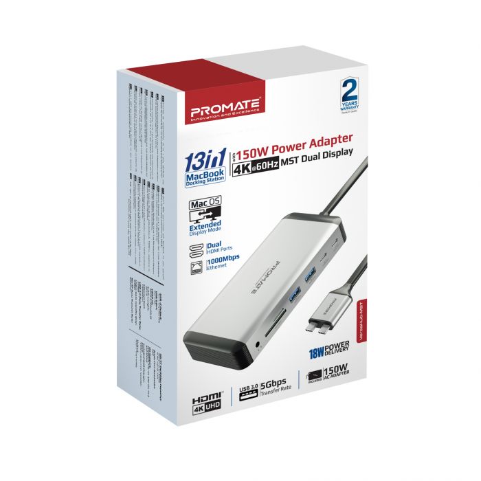 Концентратор USB Type-C Promate VersaHub 13 in 1 Grey