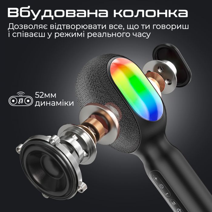 Мікрофон для караоке Promate VocalMic Bluetooth LED Black (vocalmic.black)