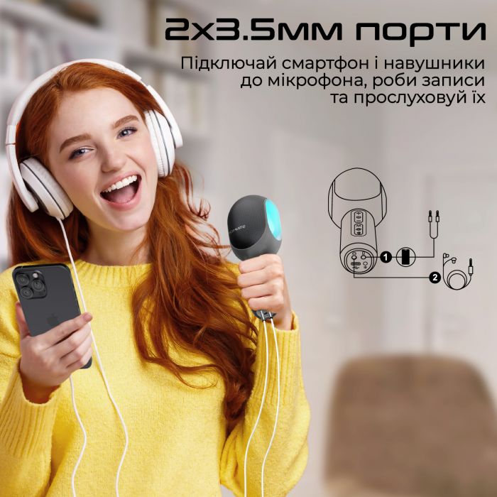 Мікрофон для караоке Promate VocalMic Bluetooth LED Black (vocalmic.black)