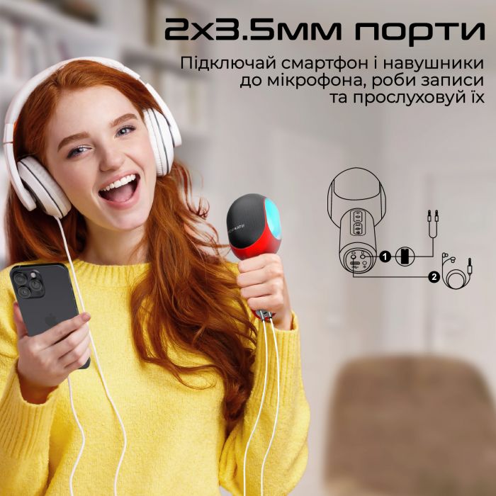 Мікрофон для караоке Promate VocalMic Bluetooth LED Red (vocalmic.red)