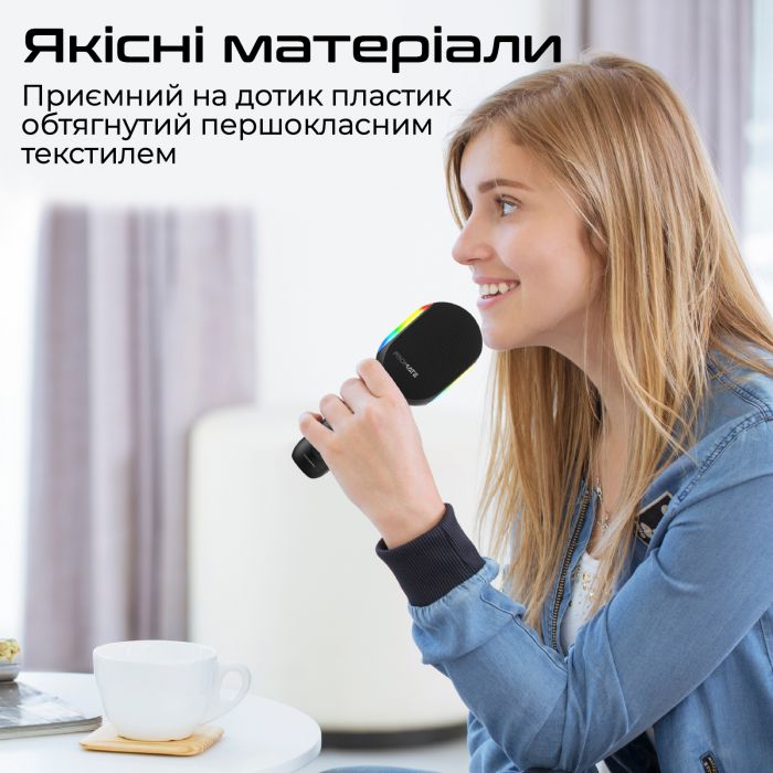 Мікрофон для караоке Promate VocalMic Bluetooth LED Black (vocalmic.black)