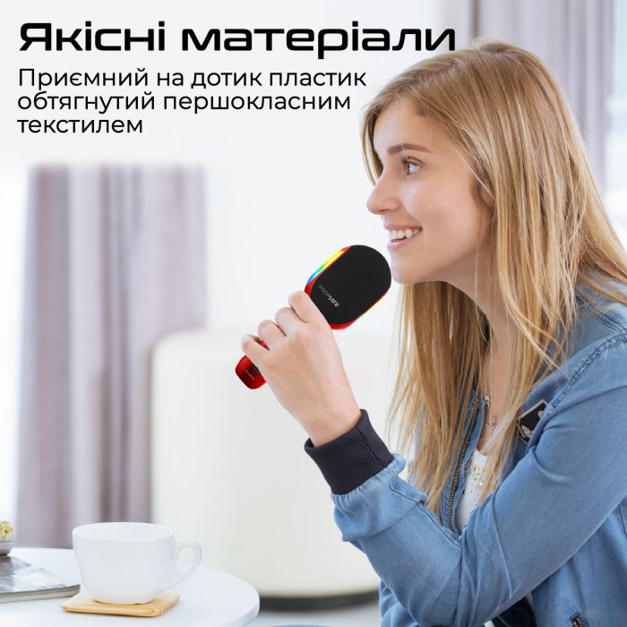 Мікрофон для караоке Promate VocalMic Bluetooth LED Red (vocalmic.red)